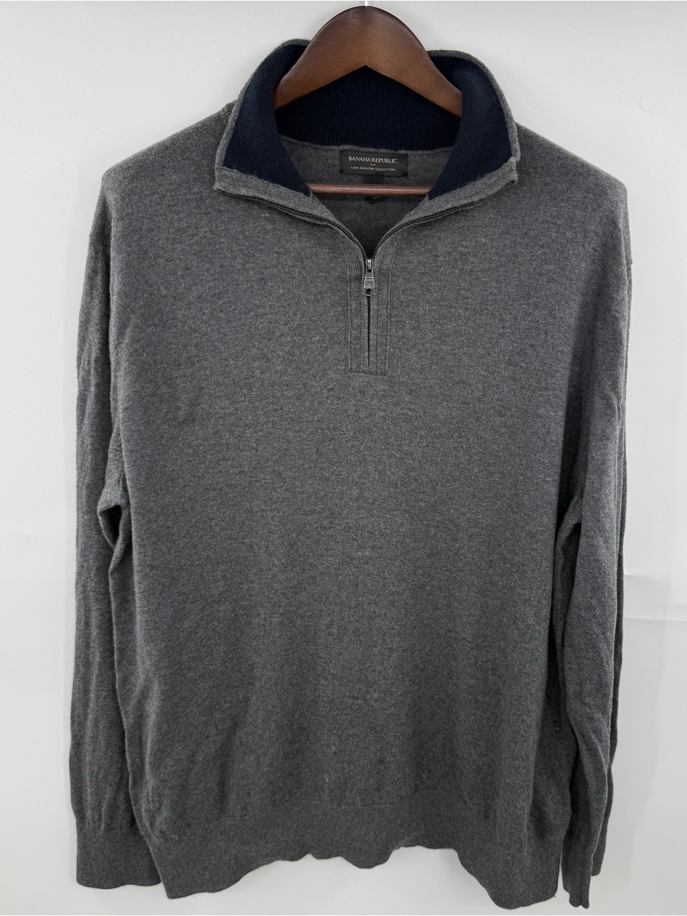 Banana Republic Factory Luxe Sweater Collection Men XXL Gray Quarter Zip Cotton